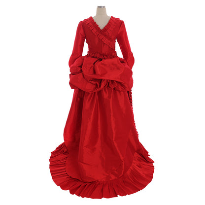 Victorian Rococo Medieval Floor Length Dress Ball Gown Party Costume Princess Solid Color Ball Gown Long Sleeve Red Women's Halloween Carnival Party Evening Dress Valentine's Day Party Masquerade Adults' Dress All