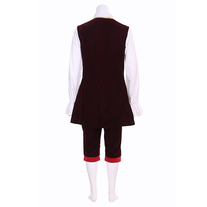Burgundy Velvet Rococo-style Gentleman's Costume with Gold Trim