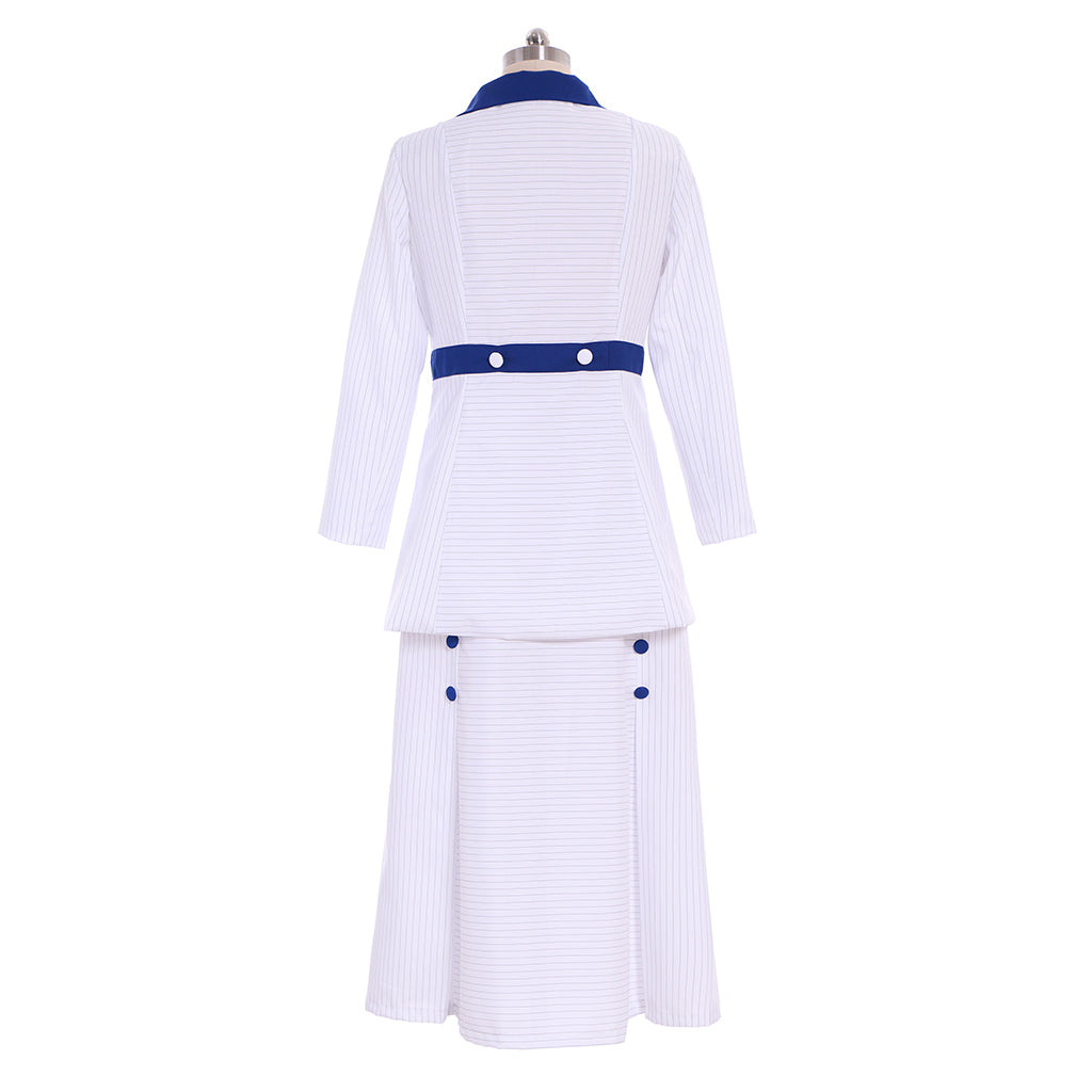 Victorian Rococo Medieval Floor Length Two Piece Suit Party Costume Notch Collar Long Sleeve White Navy Women's Halloween Carnival Party Evening Dress Valentine's Day Party Masquerade Adults' Dress All