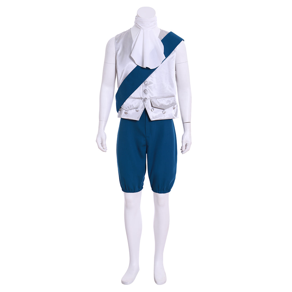 Medieval Teal Blue Court Costume with Silver Ornate Trim and Ruffled Cuffs Cosplay Halloween Christmas
