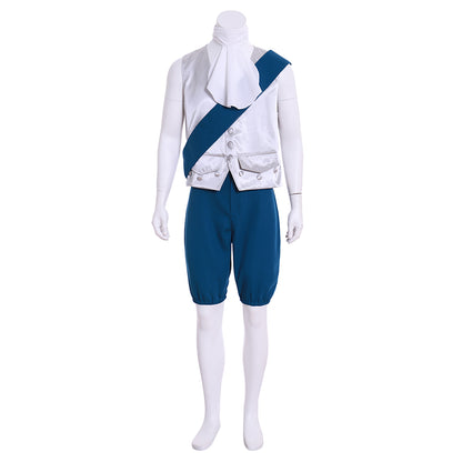 Medieval Teal Blue Court Costume with Silver Ornate Trim and Ruffled Cuffs Cosplay Halloween Christmas