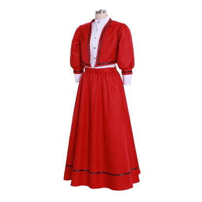 Medieval Women Renaissance Red Coat With White Blouse Bubble - Sleeve Long Skirt Cosplay Costume Adult Vintage Court Ladies' Halloween Christmas