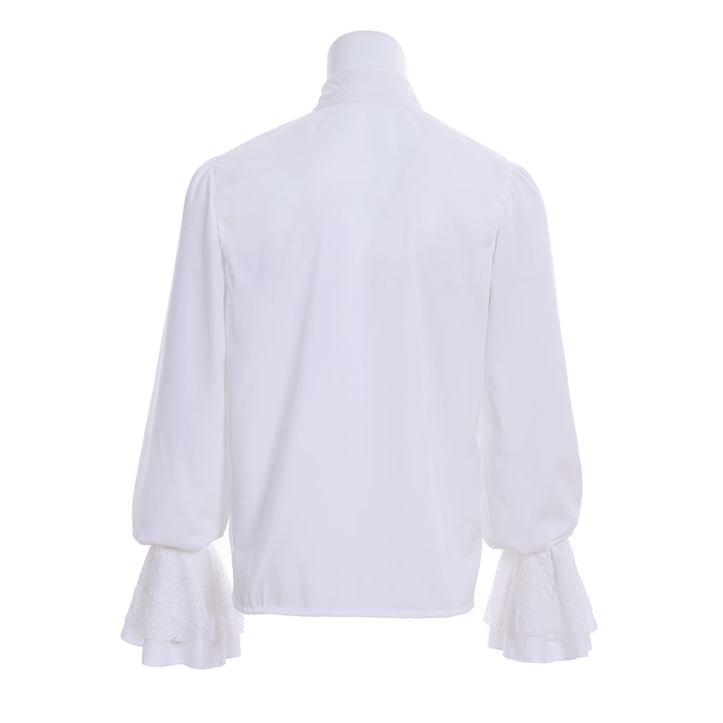 Medieval Victorian Inspired White Ruffled Collar Lace Cuffed Shirt