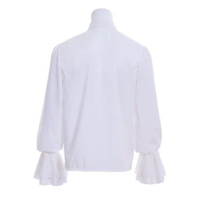 Medieval Victorian Inspired White Ruffled Collar Lace Cuffed Shirt