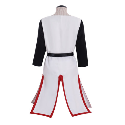Medieval Templar Men's White Tunic with Black Sleeves, Red Cross and Belt Costume for Historical Reenactments, Cosplay Events or Halloween Parties