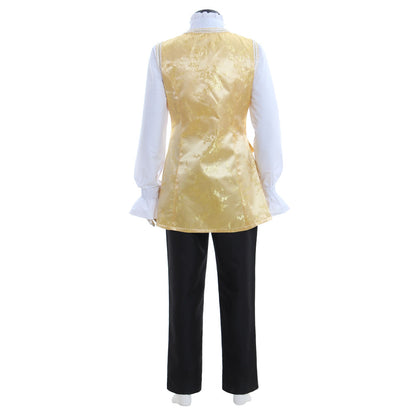 Medieval Men's White and Yellow Court Suit with Gold Accents Costume for Cosplay Themed Events Halloween Christmas or Themed Parties