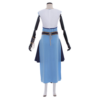 Medieval Women Viking Blue, White And Dark Blue Cosplay Costume Adult Renaissance Ancient Hooded Lace Up With Belt Norse Gothic Ladies Halloween Christmas Square Neck Maxi Dress