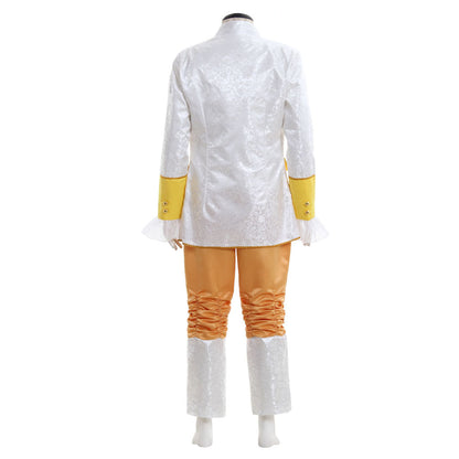 Medieval Men's White and Yellow Court Suit with Gold Accents Costume for Cosplay Themed Events Halloween Christmas or Themed Parties