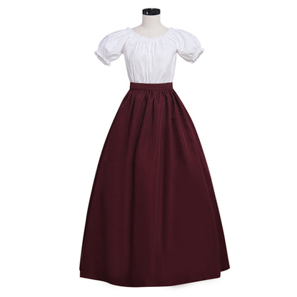 Medieval Renaissance Cosplay Costume Short Sleeve Corset Style Burgundy Gown Adult Ladies Halloween Renaissance Festival Dress
