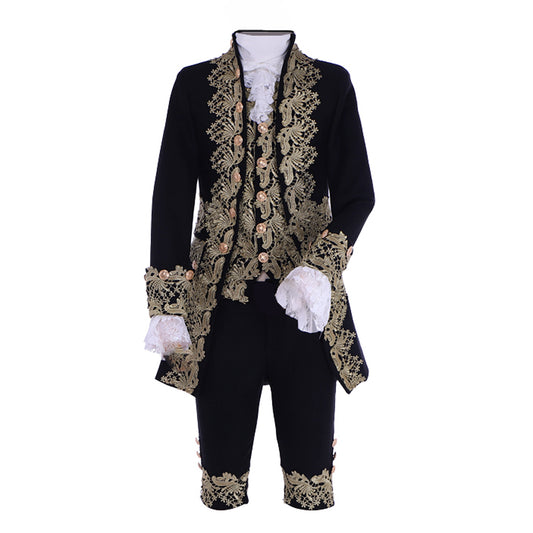 Medieval Men's Rococo Court Suit with Intricate Gold Embroidery Cosplay Stage Costume Adult Halloween Christmas Party Themed Outfit