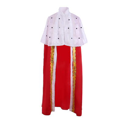 Medieval Royal Red Cape with White Fur Trim, Gold Embellishments and White Mantle with Black Dots Cosplay Stage Costume Adult Halloween Christmas Party Themed Outfit