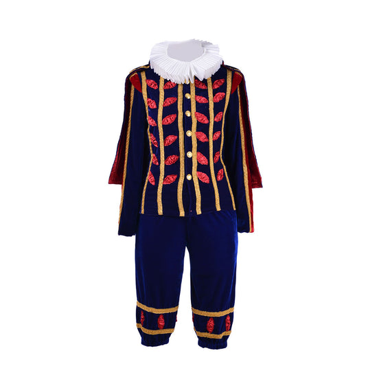 Medieval Men's Navy Blue with Red and Gold Accented Aristocratic Court Costume Cosplay Stage Outfit Adult Halloween Christmas Party Themed Outfit