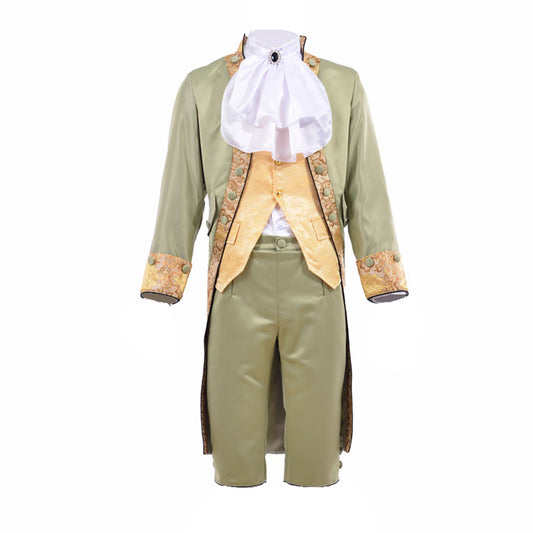 Medieval Men's Light Green and Gold Accented Aristocratic Court Costume Cosplay Stage Outfit Adult Halloween Christmas Party Themed Outfit
