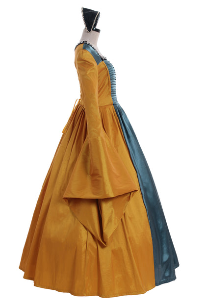 Tudor Dynasty Medieval Court Dress Renaissance Inspired Gown Halloween Fancy Outfits Party Costume Prom Outfit Green Gold-Embroidered Square Neckline Puff Sleeve Women's Halloween Carnival Valentine's Day Masquerade Adults' Dress All