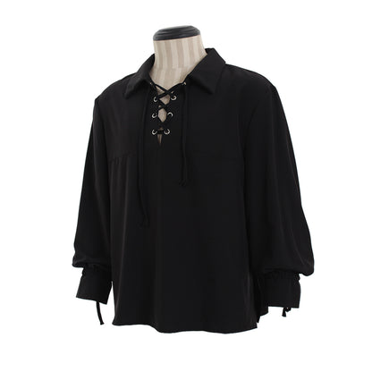 Medieval Men's White Long Sleeve Shirt with Spread Collar and Lace up Neckline for Cosplay Themed Events, Halloween, Christmas or Parties