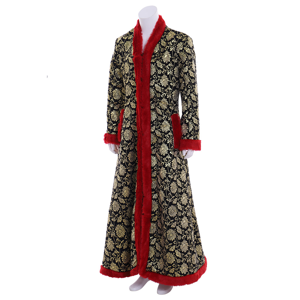 Medieval Victorian Men's Gold Patterned Red Trimmed Opulent Noble Court Long Coat Costume Cosplay Stage Outfit Adult Halloween Christmas Party Themed Outfit