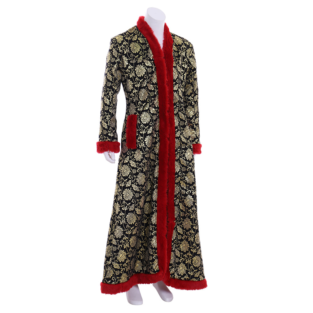 Medieval Victorian Men's Gold Patterned Red Trimmed Opulent Noble Court Long Coat Costume Cosplay Stage Outfit Adult Halloween Christmas Party Themed Outfit