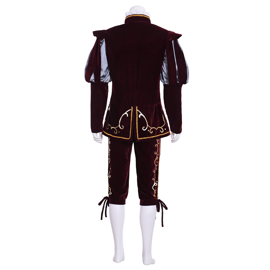 Renaissance Men's Gray Vest with White Trim and Maroon Cloak Tudor  style and Gray Breeches for Cosplay Themed Events Halloween Christmas or Themed Parties