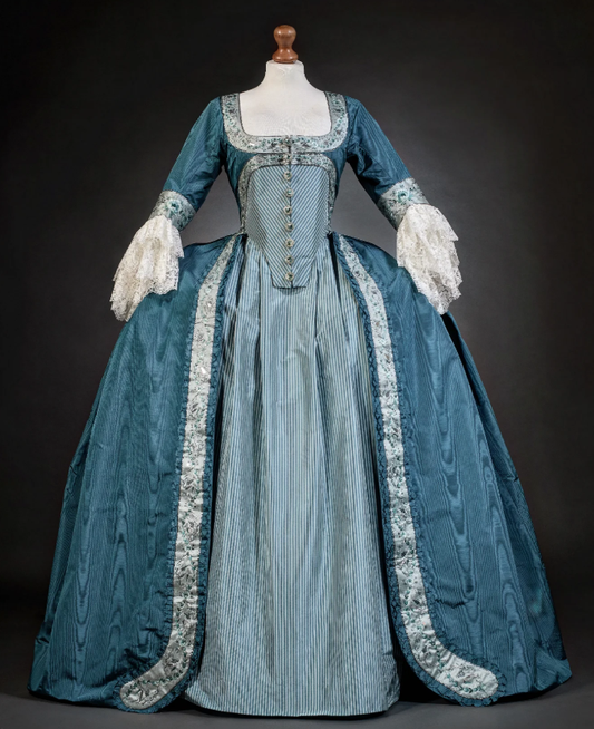 Rococo Style Satin Gown with  Layered Skirt for Historical Reenactments Royal Court Halloween Christmas