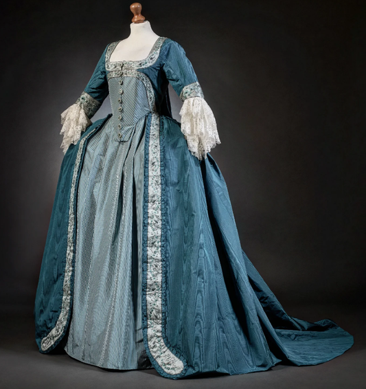 Rococo Style Satin Gown with  Layered Skirt for Historical Reenactments Royal Court Halloween Christmas