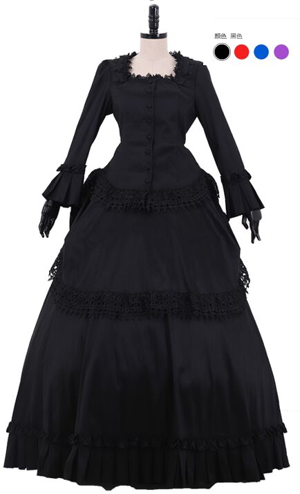 Victorian Rococo Medieval Floor Length Dress Period Prom Dress Black  Costume Lace print Custom Women's  Vintage Cosplay Performance Party Christmas Halloween Carnival Party Evening dress  Masquerade Adults' Dress