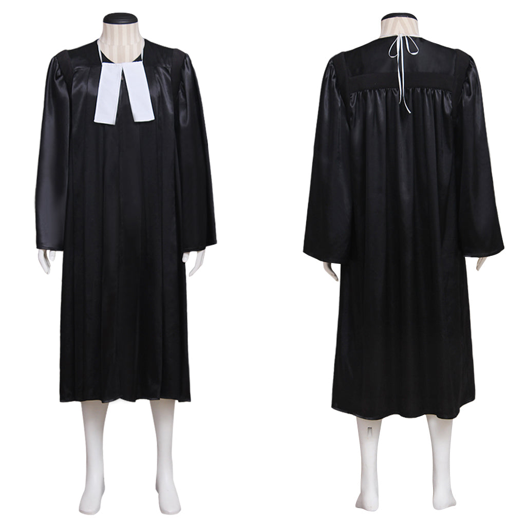 18th Century European Rococo Style Gentleman’s Robe with Black Fabric and White Collar Accent for Historical Reenactments Cosplay Events Halloween Christmas or Parties
