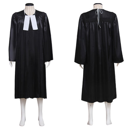 18th Century European Rococo Style Gentleman’s Robe with Black Fabric and White Collar Accent for Historical Reenactments Cosplay Events Halloween Christmas or Parties