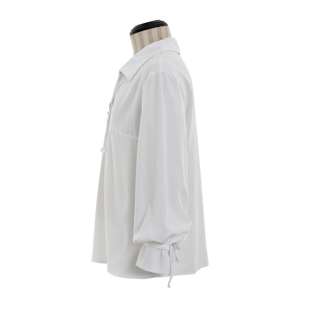 Medieval Men's White Long Sleeve Shirt with Spread Collar and Lace up Neckline for Cosplay Themed Events, Halloween, Christmas or Parties