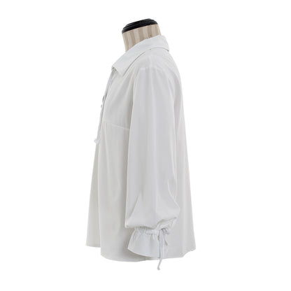 Medieval Men's White Long Sleeve Shirt with Spread Collar and Lace up Neckline for Cosplay Themed Events, Halloween, Christmas or Parties
