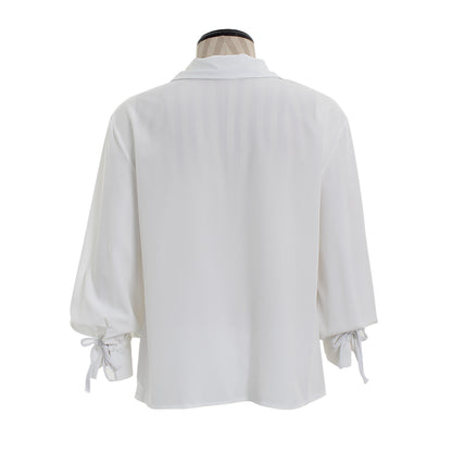 Medieval Men's White Long Sleeve Shirt with Spread Collar and Lace up Neckline for Cosplay Themed Events, Halloween, Christmas or Parties