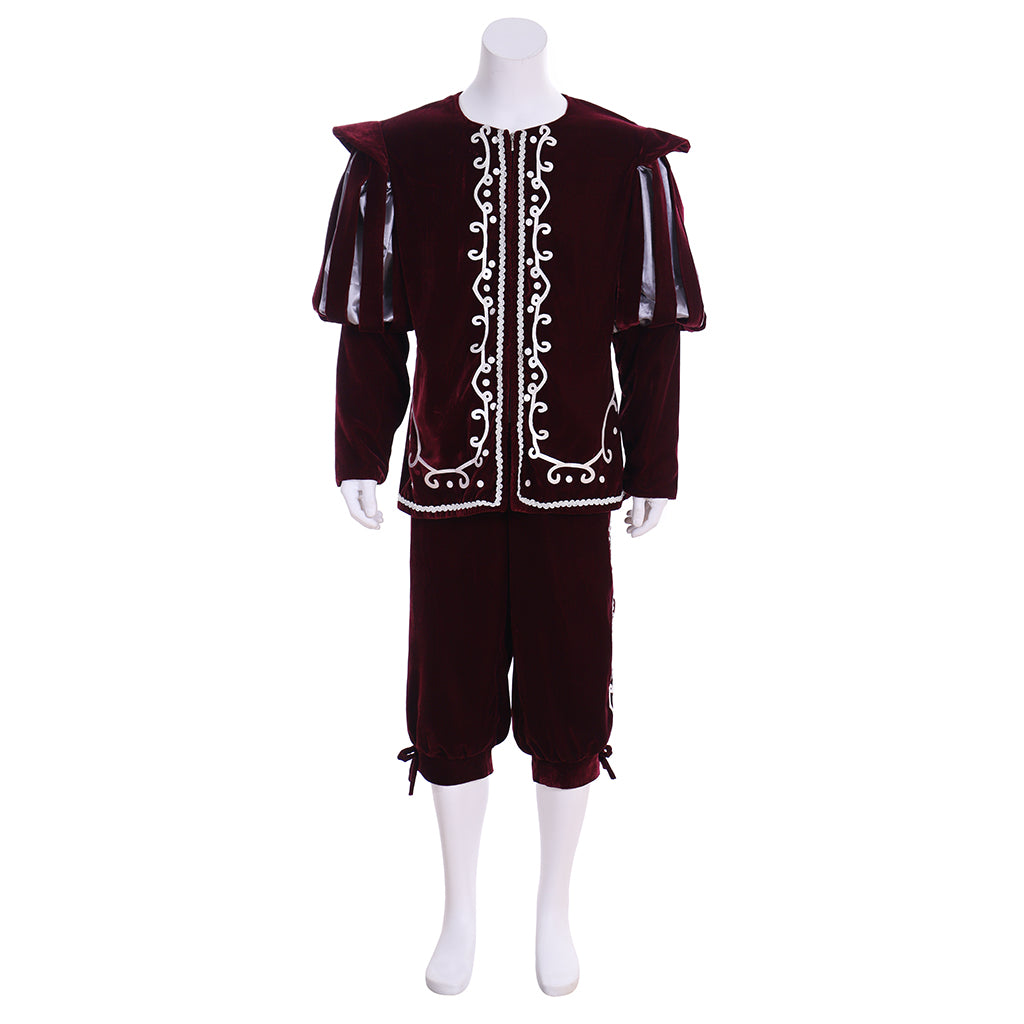 Renaissance Men's Maroon Jacket with White Trim and Cloak Tudor-style and Maroon Breeches for Cosplay or Themed Events Halloween Christmas or Themed Parties