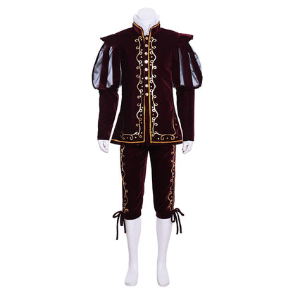Renaissance Men's Gray Vest with White Trim and Maroon Cloak Tudor  style and Gray Breeches for Cosplay Themed Events Halloween Christmas or Themed Parties