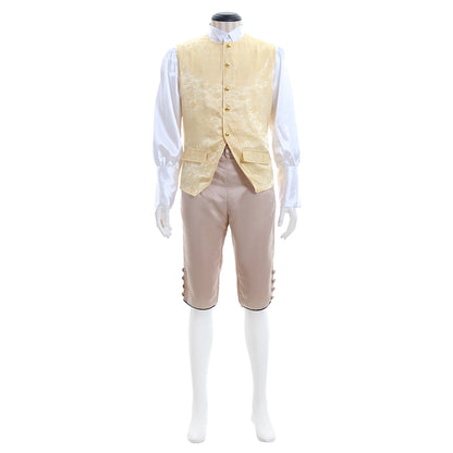 18th Century European Rococo Style Gentleman’s Suit with Beige Vest and Contrasting Trim for Historical Reenactments Cosplay Events Halloween Christmas or Parties