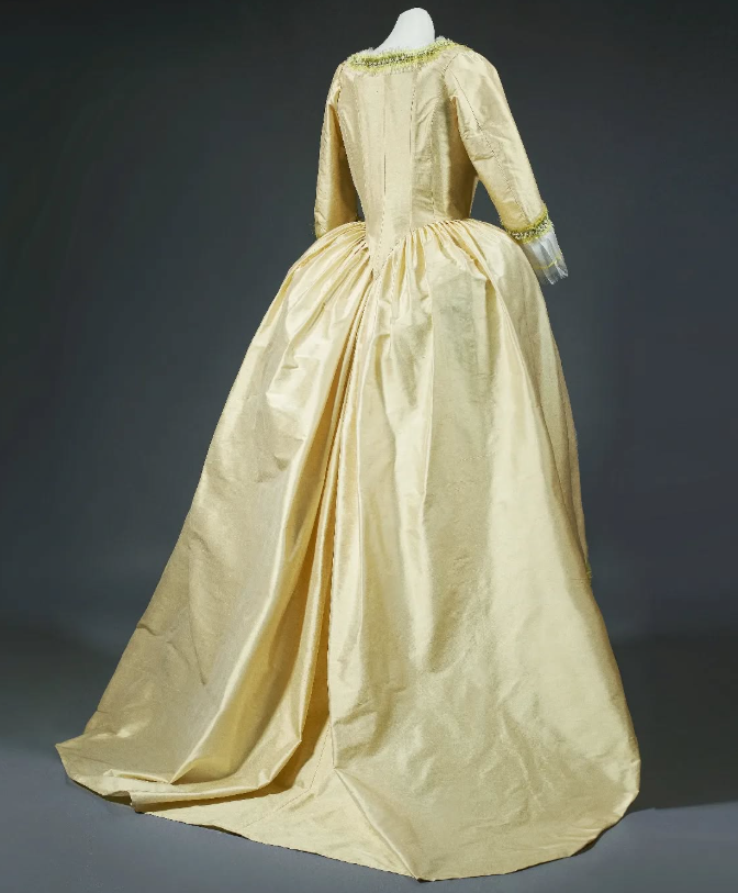 Rococo Style Satin Gown with Green Trim and Elaborate Detailing for Historical Reenactments Royal Court Halloween Christmas