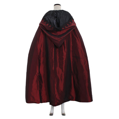 Medieval Gothic Burgundy Black Hooded Cloak Satin Cape with Lace Trim and Bowknot Women’s Renaissance Cosplay Halloween Costume