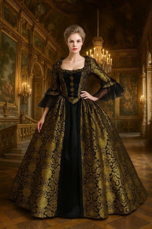 18th Gothic Rococo Inspired Long Length Prom Dress Flare Cuff Sleeve Party Costume Prom Gown Princess Shakespeare Lady Geometric Ball Gown Dark Gold Women's Royal Halloween Carnival Party Evening Dress Valentine's DayParty Masquerade Adults' Dress All