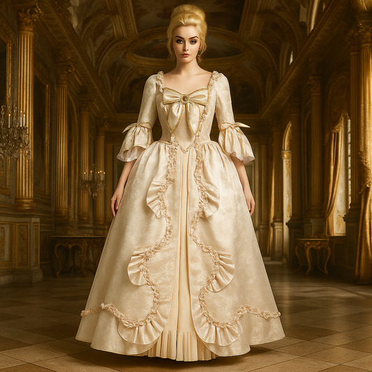 Vintage Rococo Victorian Renaissance Princess Colonial Period Prom Dress Trumpet Sleeve Bow Accessory Gold Women's Costume Vintage Cosplay Christmas Halloween Carnival Party Performance  Evening dress Masquerade Adults' gown
