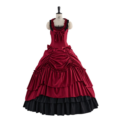 Victorian Red Velvet Gown with Waist - Cinching and Ruffled Skirt Details for Historical Reenactments Victorian Themed Gatherings Halloween Christmas
