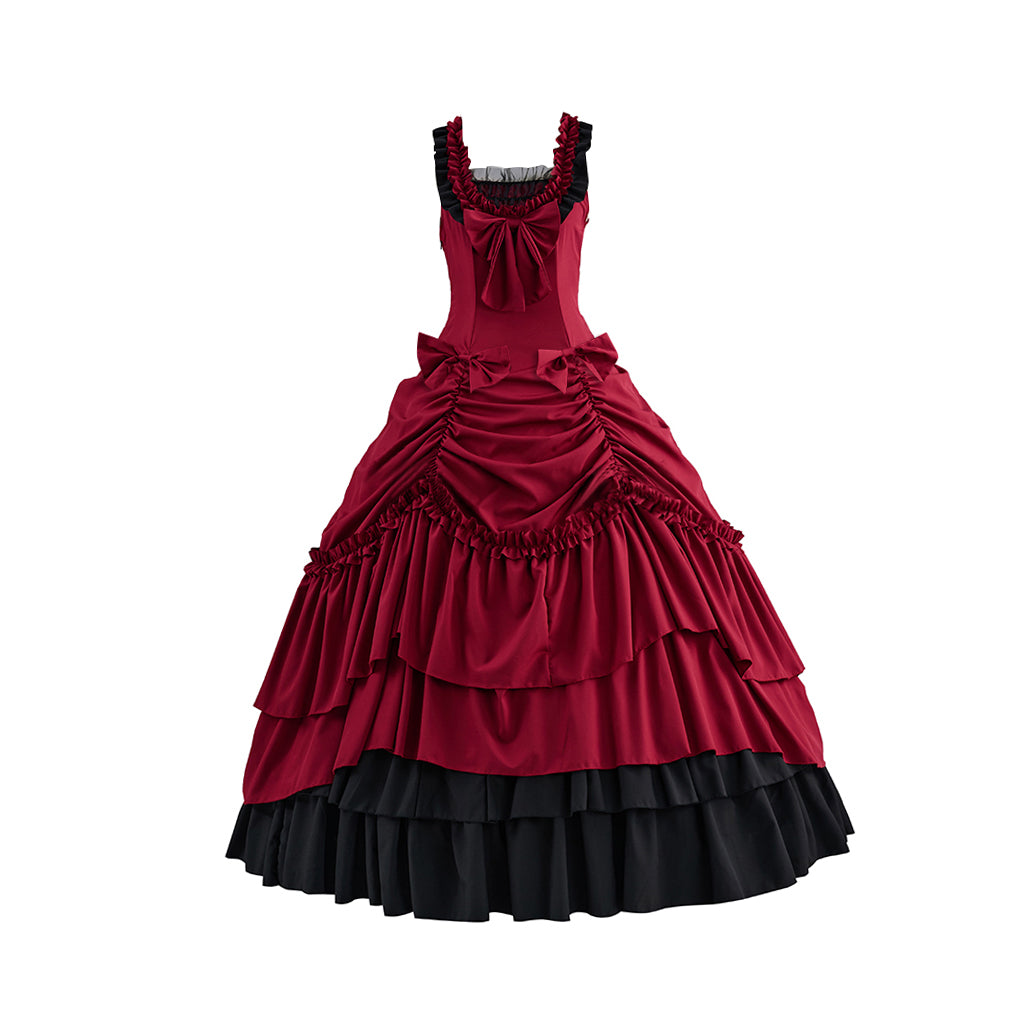 Victorian Red Velvet Gown with Waist - Cinching and Ruffled Skirt Details for Historical Reenactments Victorian Themed Gatherings Halloween Christmas