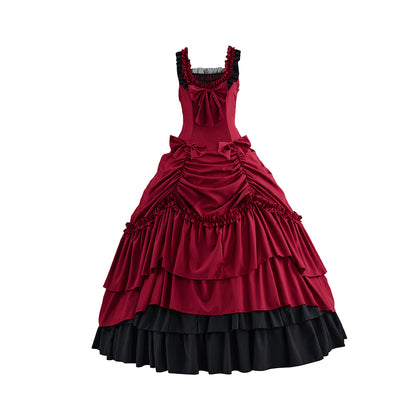Victorian Red Velvet Gown with Waist - Cinching and Ruffled Skirt Details for Historical Reenactments Victorian Themed Gatherings Halloween Christmas