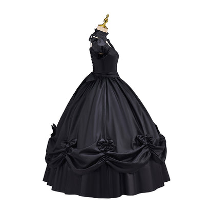 Victorian Style Lavender Purple Gown with Puff Sleeves Ruffled Skirt Black Trimmed Hem for Historical Halloween Christmas