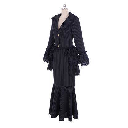 Victorian Rococo Medieval Length Dress Striped DressTrumpet Sleeve Ball Gown Solid Color Ball Gown Women's Royal Halloween Carnival Party Evening Dress Valentine's DayParty Masquerade Adults' Dress All