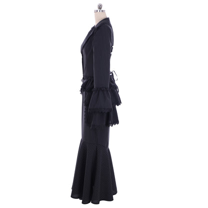 Victorian Rococo Medieval Length Dress Striped DressTrumpet Sleeve Ball Gown Solid Color Ball Gown Women's Royal Halloween Carnival Party Evening Dress Valentine's DayParty Masquerade Adults' Dress All