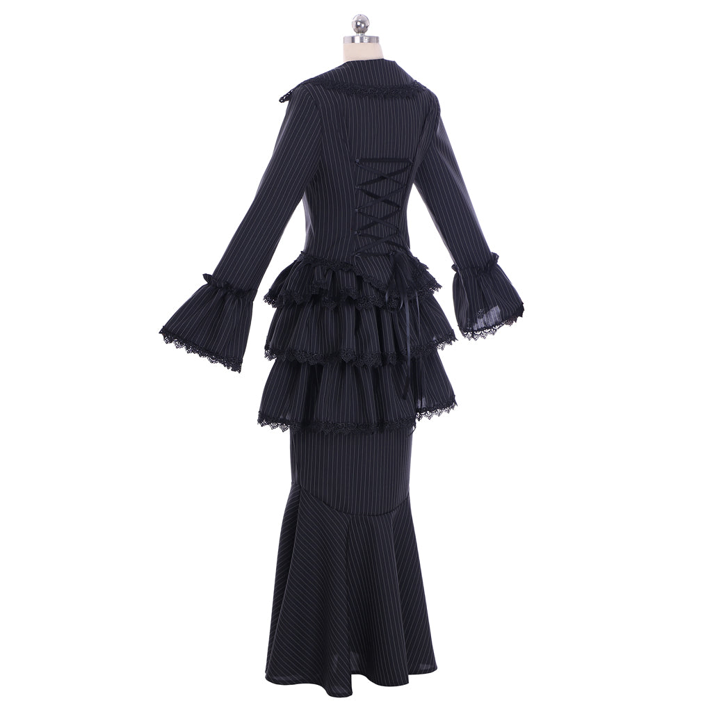Victorian Rococo Medieval Length Dress Striped DressTrumpet Sleeve Ball Gown Solid Color Ball Gown Women's Royal Halloween Carnival Party Evening Dress Valentine's DayParty Masquerade Adults' Dress All