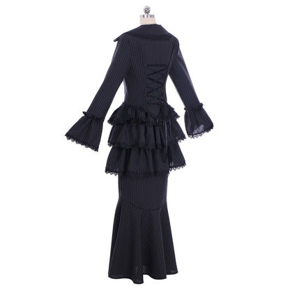 Victorian Rococo Medieval Length Dress Striped DressTrumpet Sleeve Ball Gown Solid Color Ball Gown Women's Royal Halloween Carnival Party Evening Dress Valentine's DayParty Masquerade Adults' Dress All