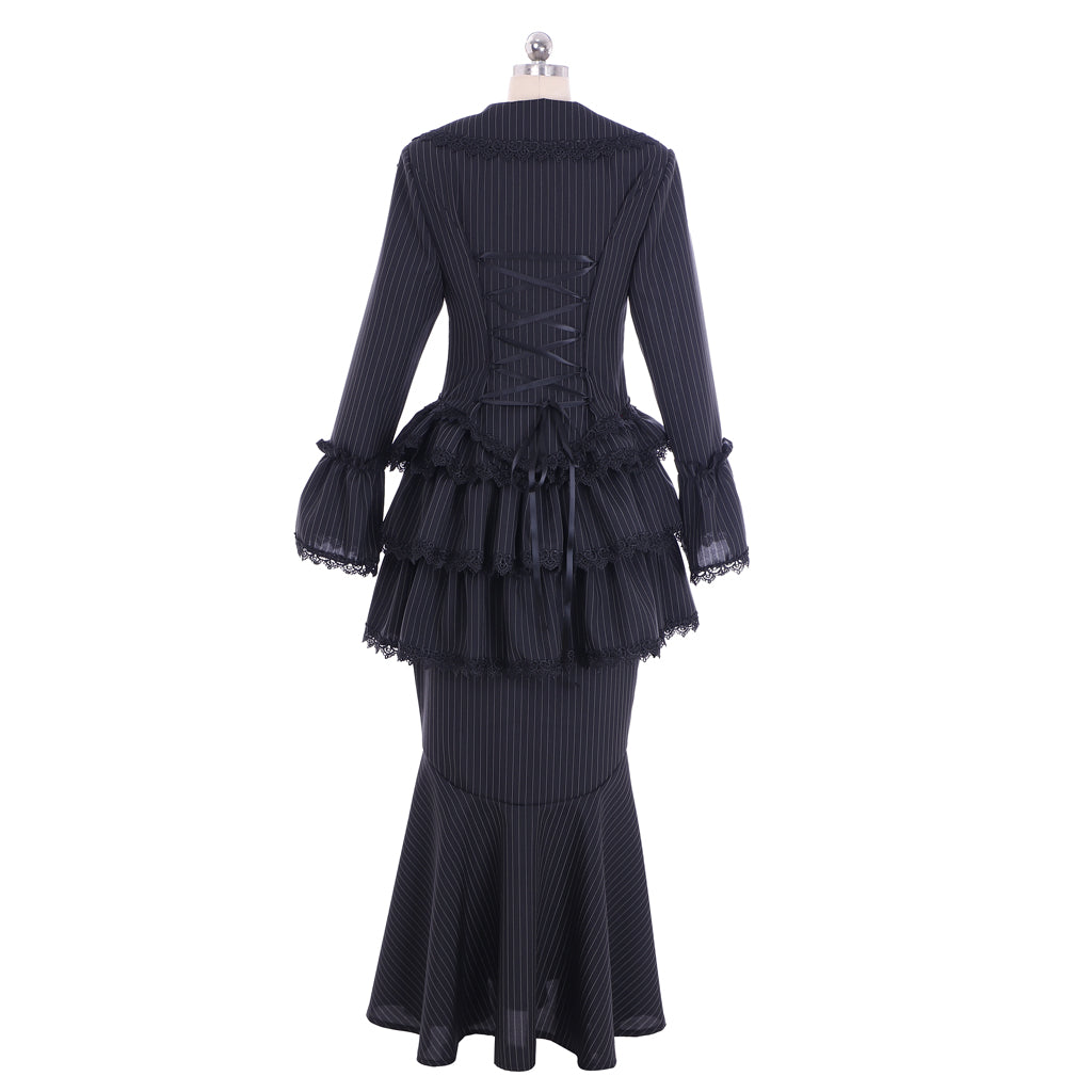 Victorian Rococo Medieval Length Dress Striped DressTrumpet Sleeve Ball Gown Solid Color Ball Gown Women's Royal Halloween Carnival Party Evening Dress Valentine's DayParty Masquerade Adults' Dress All