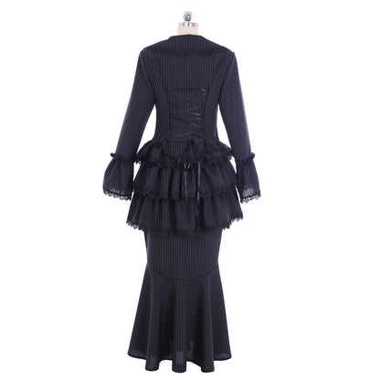 Victorian Rococo Medieval Length Dress Striped DressTrumpet Sleeve Ball Gown Solid Color Ball Gown Women's Royal Halloween Carnival Party Evening Dress Valentine's DayParty Masquerade Adults' Dress All