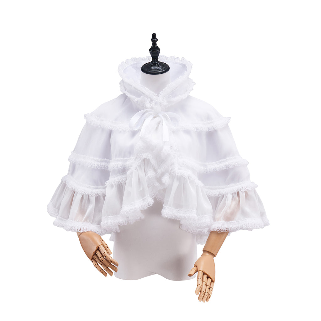 Rococo Style Blush Pink Tiered Ruffled Tulle Cloak with Bow Accent for Historical Reenactments Theatrical Halloween and Christmas Celebrations