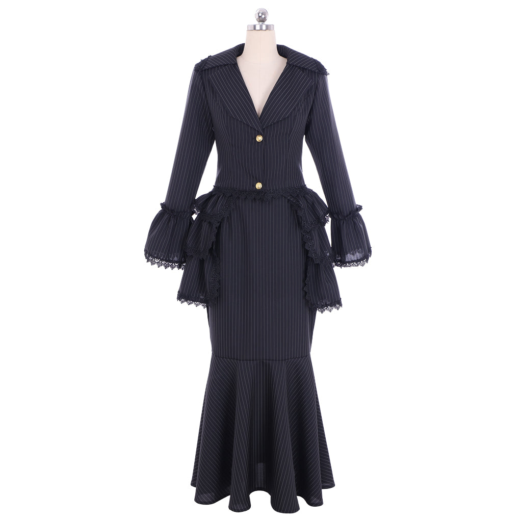 Victorian Rococo Medieval Length Dress Striped DressTrumpet Sleeve Ball Gown Solid Color Ball Gown Women's Royal Halloween Carnival Party Evening Dress Valentine's DayParty Masquerade Adults' Dress All