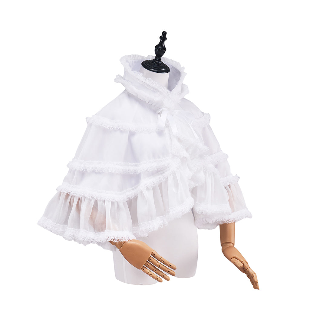 Rococo Style Blush Pink Tiered Ruffled Tulle Cloak with Bow Accent for Historical Reenactments Theatrical Halloween and Christmas Celebrations